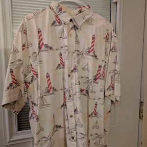 Man's lighthouse and sailboat shirt